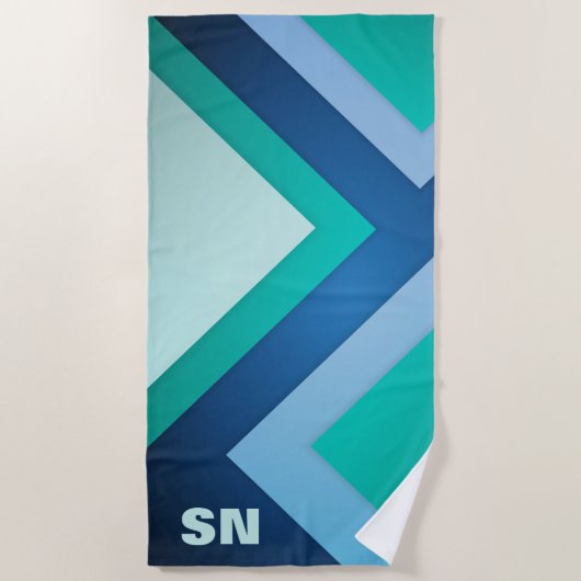 Serviette De Plage Blue Green Zig Zag Stripes Plage Serviette (Devant)