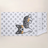 Serviette De Plage Blue Merle Cardigan Welsh Corgi Chien & Nom (Devant)