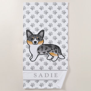 Serviette De Plage Blue Merle Cardigan Welsh Corgi Chien & Nom