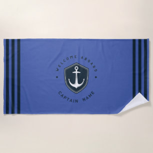 Serviette De Plage Blue Navy Ancre nautique yacht club voile Nom