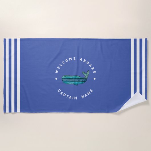 Serviette De Plage Blue Navy Ancres nautiques club voile baleine (Devant)