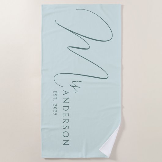Serviette De Plage Blue Newlyweds Name Personalized Honeymoon (Devant)