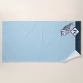 Serviette De Plage Blue Owl Grey Nom du monogramme (Devant)