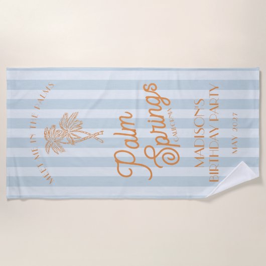 Serviette De Plage Blue Palm Spring Pastel Beach Fête d'anniversaire (Devant)