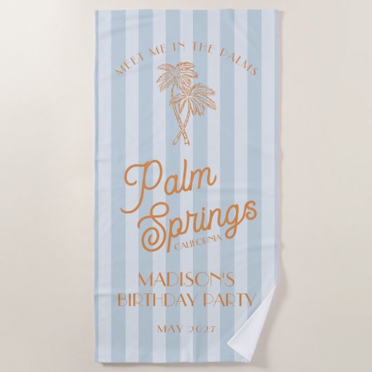 Serviette De Plage Blue Palm Spring Pastel Beach Fête d'anniversaire (Devant)