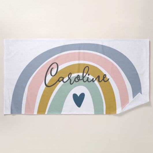 Serviette De Plage Blue Pastel Boho Rainbow Name Beach Towel (Devant)