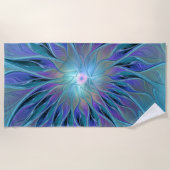 Serviette De Plage Blue Purple Flower Dream Abstrait Fractal Art (Devant)