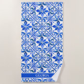 Serviette De Plage Blue Talavera Espagnol tuiles bridesservantes cade (Devant)