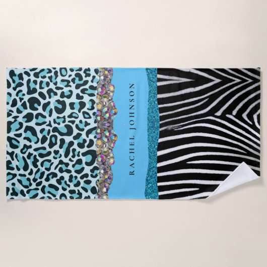 Serviette De Plage Blue Turquoise et Black Glam Parties scintillant P (Devant)