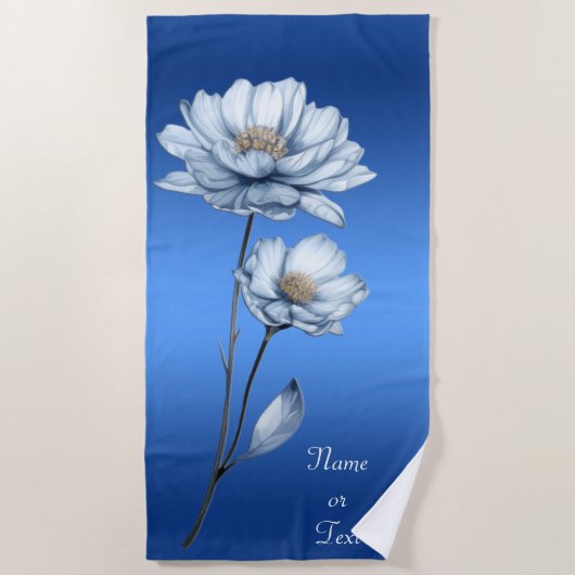 Serviette De Plage Blue Watercolor Flowers Beach Towel (Devant)