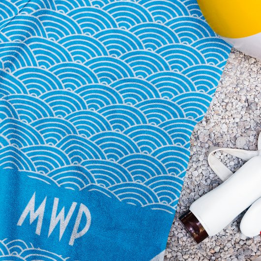 Serviette De Plage Blue Wave Motif Monogram Beach Towel