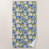 Serviette De Plage Blue White Daisy Flowers (Devant)