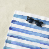 Serviette De Plage Blue White Stripes Tropical Floral Pineapple (En situation)