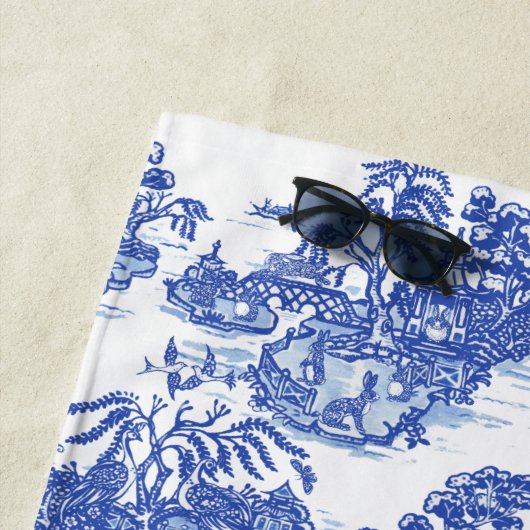 Serviette De Plage Blue Willow Animal Rabbit Renard Renard Oiseau Toi (En situation)