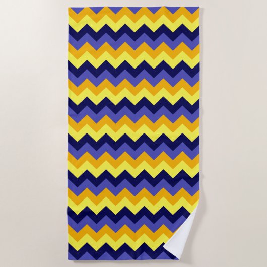 Serviette de plage Blue Yellow Gold Chevrons (Devant)