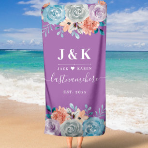 Serviette De Plage blush floral bleu minuit