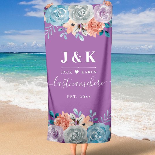 Serviette De Plage blush floral bleu minuit
