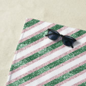 Serviette De Plage Blush Pink Green Glitzy Stripes (En situation)