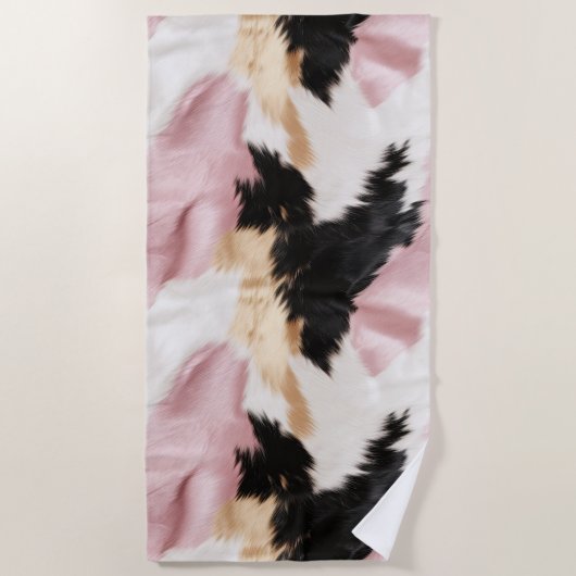 Serviette De Plage Blush Rose Blanc Or Noir Vachette Animal (Devant)