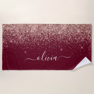 Serviette De Plage Blush Rose Gold Burgundy Monogramme Paillettes Ros