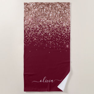 Serviette De Plage Blush Rose Gold Burgundy Monogramme Paillettes Ros