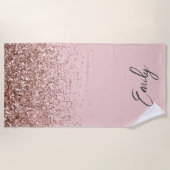 Serviette De Plage Blush Rose Gold Fille Paillettes Monogramme (Devant)