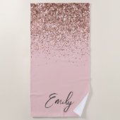 Serviette De Plage Blush Rose Gold Fille Paillettes Monogramme (Devant)
