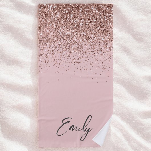 Serviette De Plage Blush Rose Gold Fille Paillettes Monogramme