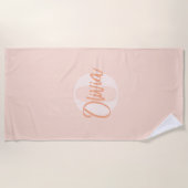 Serviette De Plage Blush Rose Monochrome Élégant Monogramme Script Te (Devant)