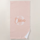 Serviette De Plage Blush Rose Monochrome Élégant Monogramme Script Te (Devant)