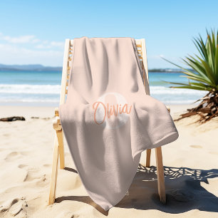 Serviette De Plage Blush Rose Monochrome Élégant Monogramme Script Te