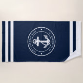 Serviette De Plage Boat Anchor Nautical Navy Blue and White Custom (Devant)