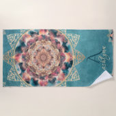Serviette De Plage Boho Aquarelle Nebula Gold Flower Mandala Yogi (Devant)
