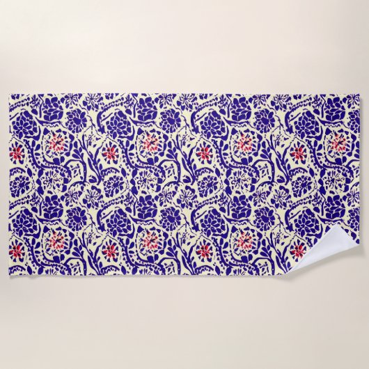Serviette De Plage Boho Blue Floral Abstrait (Devant)