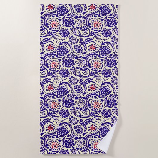 Serviette De Plage Boho Blue Floral Abstrait (Devant)