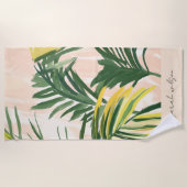 Serviette De Plage Boho Blush Green Tropical Palm Plage Feuille (Devant)