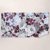 Serviette De Plage Boho bordeaux blanc pastel marbre blanc motif flor (Devant)