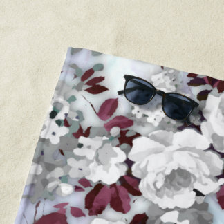 Serviette De Plage Boho bordeaux blanc pastel marbre blanc motif flor