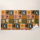 Serviette De Plage Boho Celestial | Soleil et lune rétro (Devant)