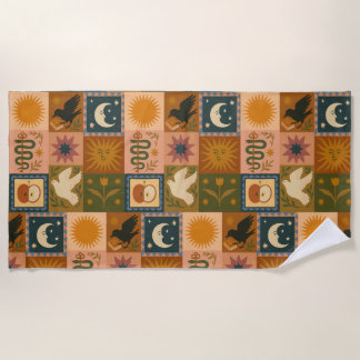 Serviette De Plage Boho Celestial | Soleil et lune rétro