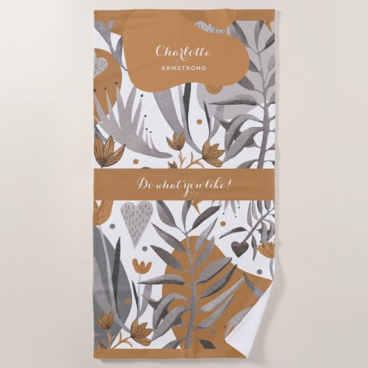 Serviette De Plage Boho Chic Botanical Nom et citation (Devant)