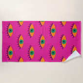 Serviette De Plage BOHO Evil Eye Motif Funky Fuchsia Fun (Devant)