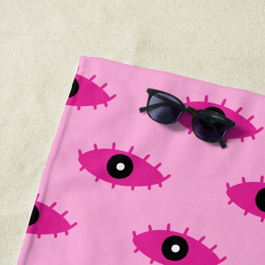 Serviette De Plage BOHO Evil Eyes manuscrit Nom rose (En situation)