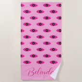 Serviette De Plage BOHO Evil Eyes manuscrit Nom rose (Devant)