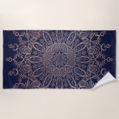 Serviette De Plage Boho Mandala Rose bleu or Flower (Devant)