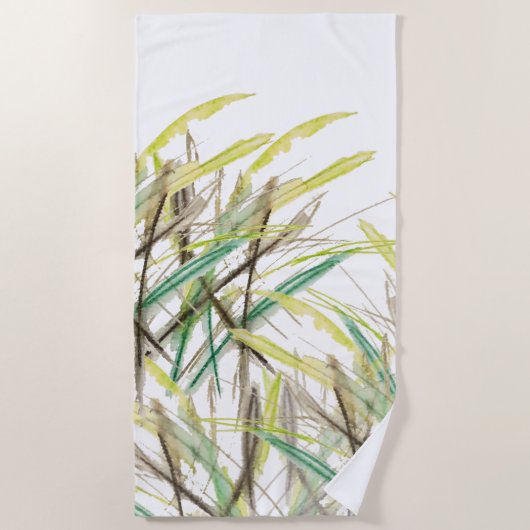 Serviette De Plage Boho Plante aquarelle peinte à la main (Devant)