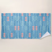 Serviette De Plage Boho Rose Blanc Flèche Fond Bleu (Devant)