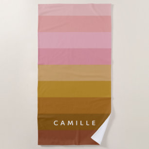 Serviette De Plage Boho rose et Terracotta Nom des bandes géométrique