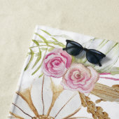 Serviette De Plage Boho Rose Vert Blanc Brown Floral Élégant tendance (En situation)