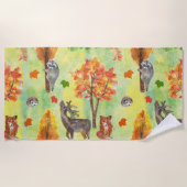 Serviette De Plage Bois Animaux d'aquarelle (Devant)